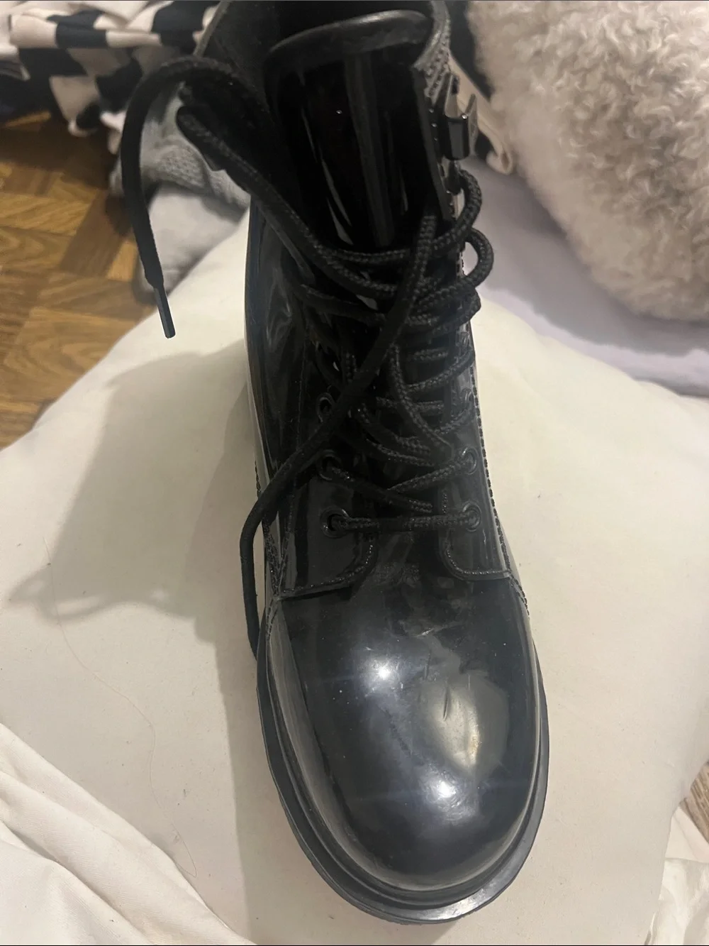 Michael Kors Glossy Black Lace-Up Combat Boots
